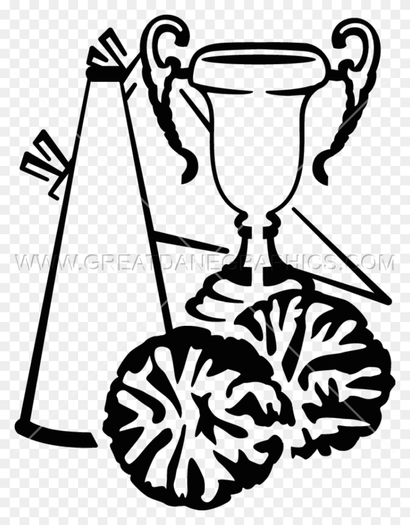 825x1075 Cheerleading Trophyu Production Ready Artwork For T Shirt Printing - Cheerleader Clipart Black And White