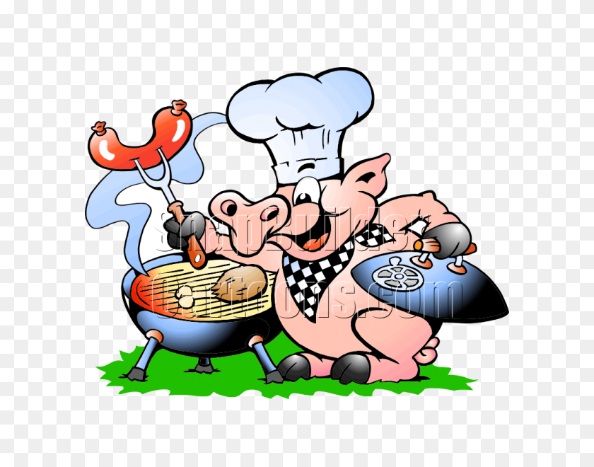 600x600 Chef Pig Bbq Grill Cooking Hotdogs Chicken - Bbq Grill PNG