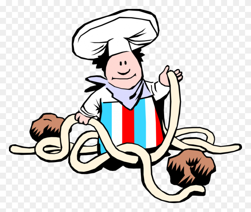 837x700 Chef Prepara Espaguetis Y Albóndigas - Clipart De Espaguetis Y Albóndigas