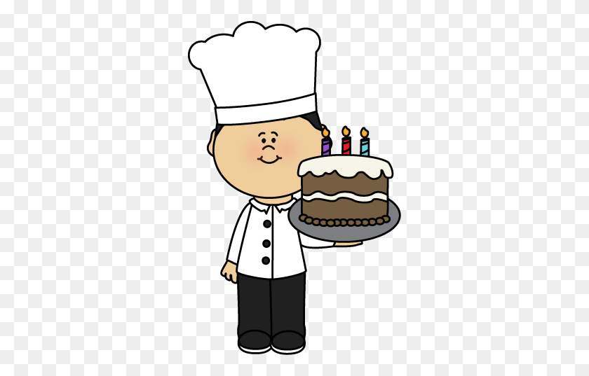 304x477 Chef With Birtday Cake Clip Art - Cake Decorating Clipart