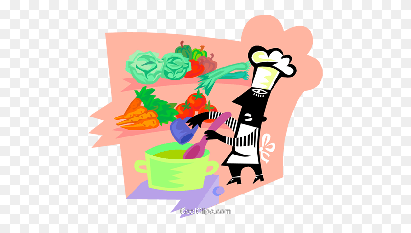 480x418 Chef With Fresh Ingredients For A Soup Royalty Free Vector Clip - Fresh Clipart