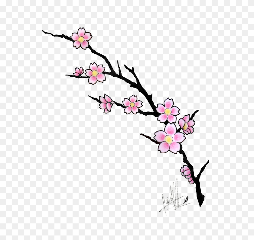 600x735 Cherry Blossom Tattoos Cherry Blossom Tattoo Design - Sakura Petals PNG