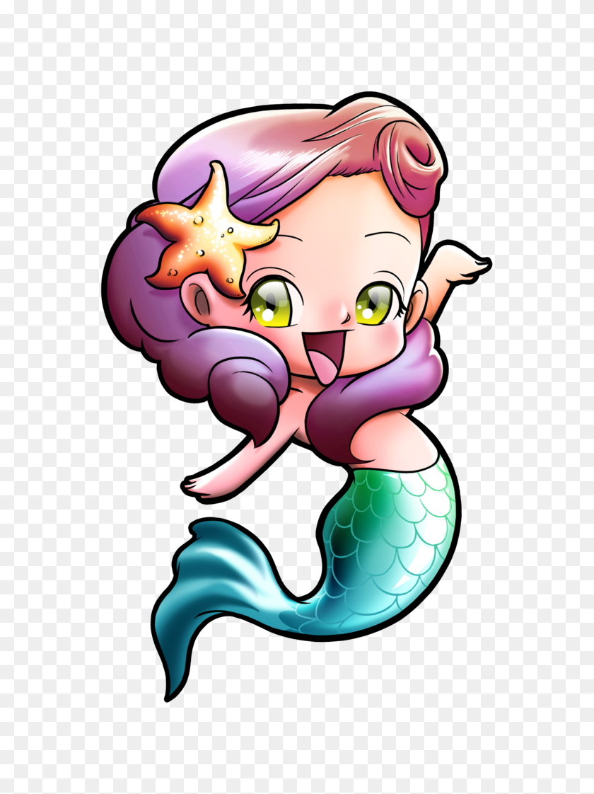 751x1062 Chibi Mermaid - Merman Clipart