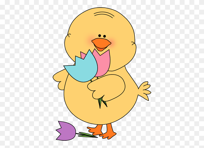406x550 Chick With Tulips Easter Easter, Tulips And Clip Art - Easter Sunday Clipart