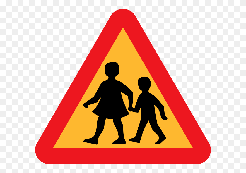600x533 Ребенок И Родитель Переходят Дорожный Знак Картинки - Дети В Линии Клипарт