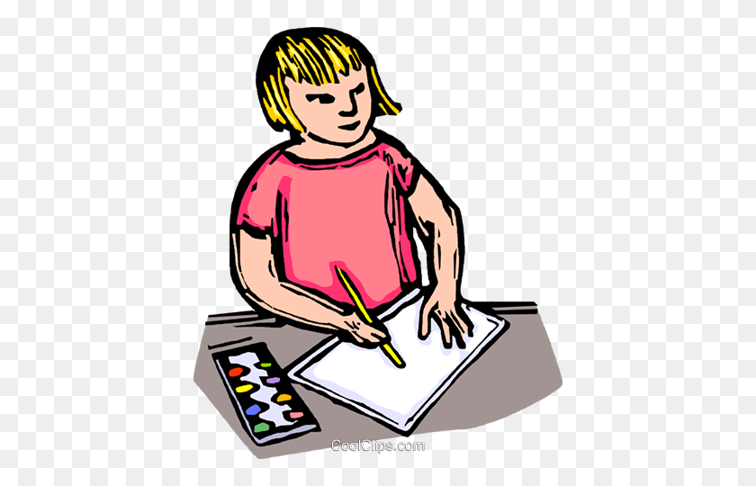 410x480 Child Drawing On A Piece Of Paper Royalty Free Vector Clip Art - Child Drawing Clipart