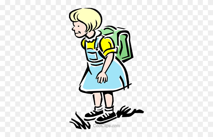 296x480 Child Going To School Royalty Free Vector Clip Art Illustration - Kid Going To School Clipart