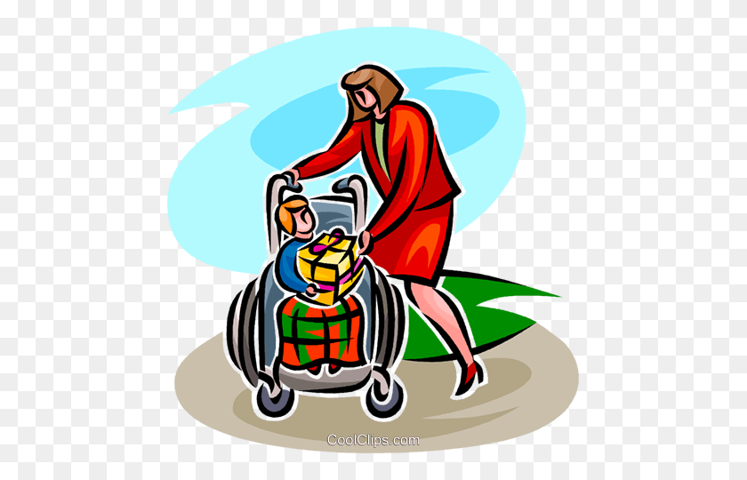 463x480 Child In A Wheelchair Royalty Free Vector Clip Art Illustration - Child In Wheelchair Clipart
