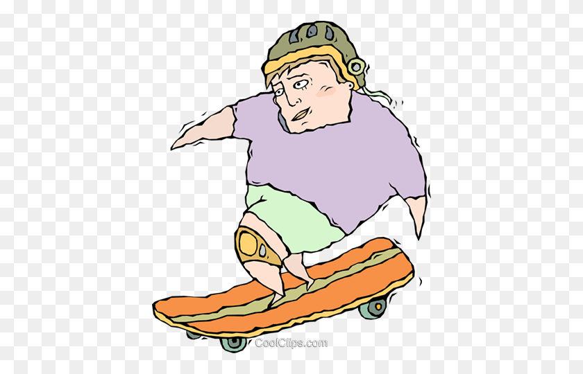 402x480 Child On Skateboard Royalty Free Vector Clip Art Illustration - Skateboard Clipart