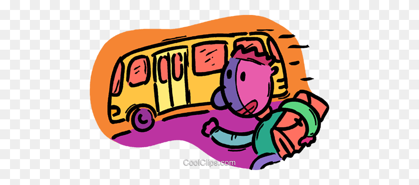480x312 Ребенок Бежит На Автобусе Роялти Бесплатно Векторные Иллюстрации - Ребенок Бегает Клипарт