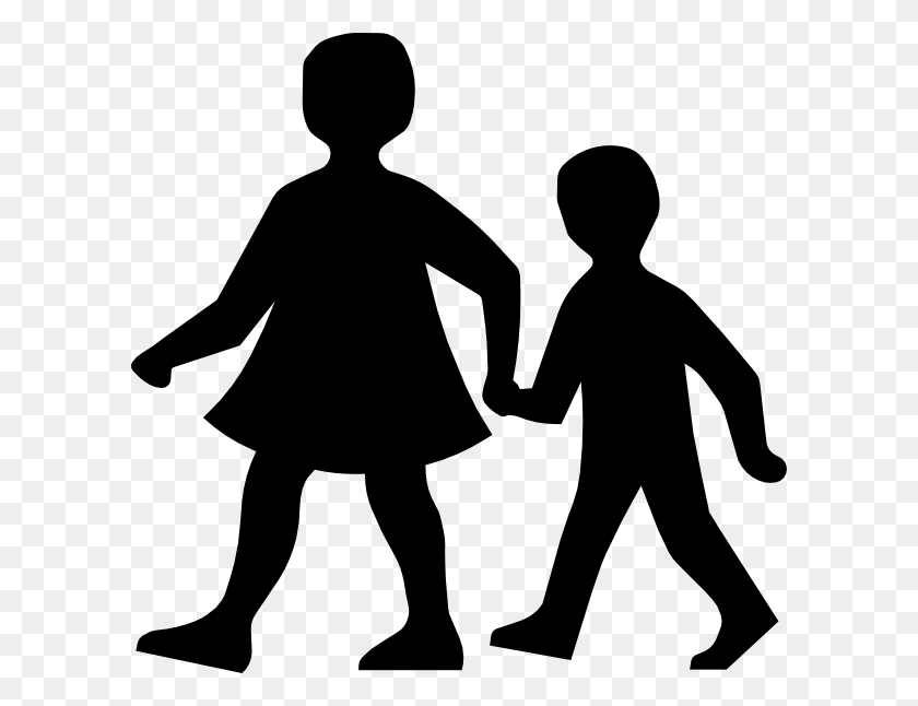 600x586 Children Walking Silhoutte Png Large Size - Person Walking PNG
