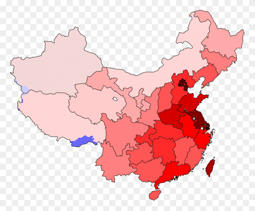 857x699 Плотность Населения Китая - Карта Китая В Формате Png