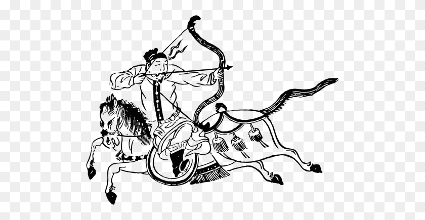 500x375 Китайский Лучник С Лошадью Векторный Клипарт - Скаковая Лошадь Клипарт