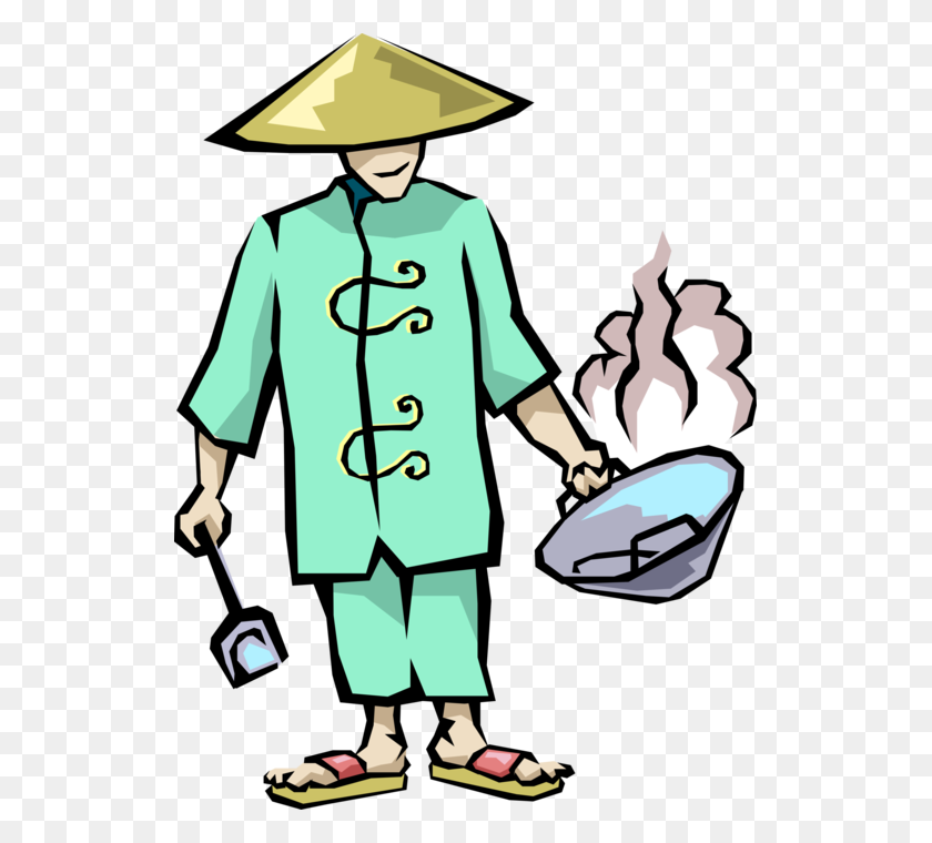 525x700 Chinese Chef With Stir Fry Wok - Stir Fry Clipart