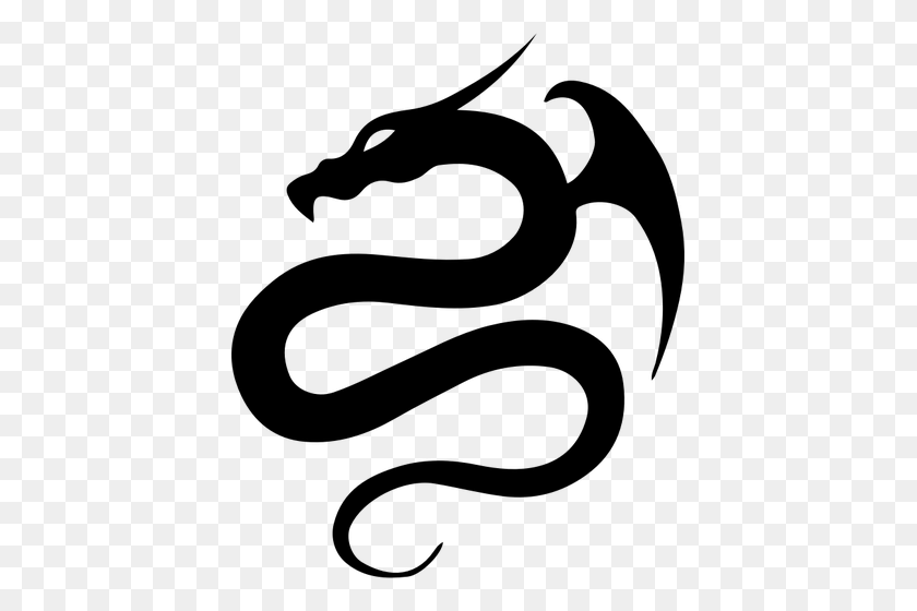 415x500 Китайский Дракон Силуэт Картинки - Змея Черно-Белый Клипарт