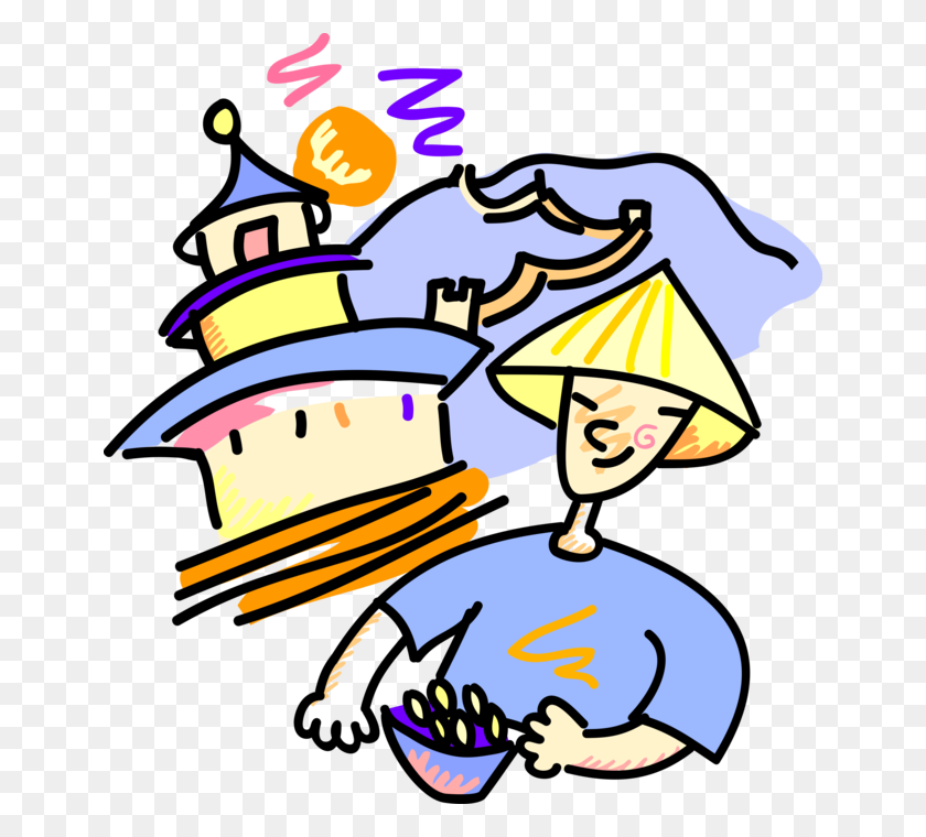 652x700 Chinese Peasant Eats Rice, Temple, Great Wall - Great Wall Of China Clipart