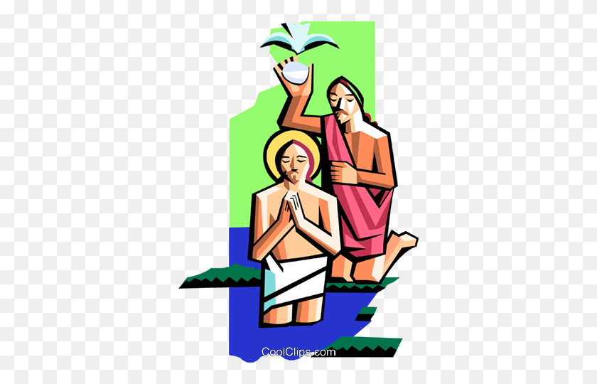 338x480 Christ With St John The Baptist Royalty Free Vector Clip Art - John The Baptist Clipart