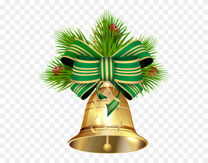 547x600 Christmas Bell With Green Ribbon Png Clip Art Gallery - Christmas Ribbon PNG
