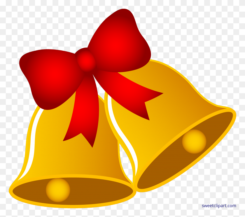 5658x4972 Christmas Bells With Bow Clip Art - Present Bow Clipart
