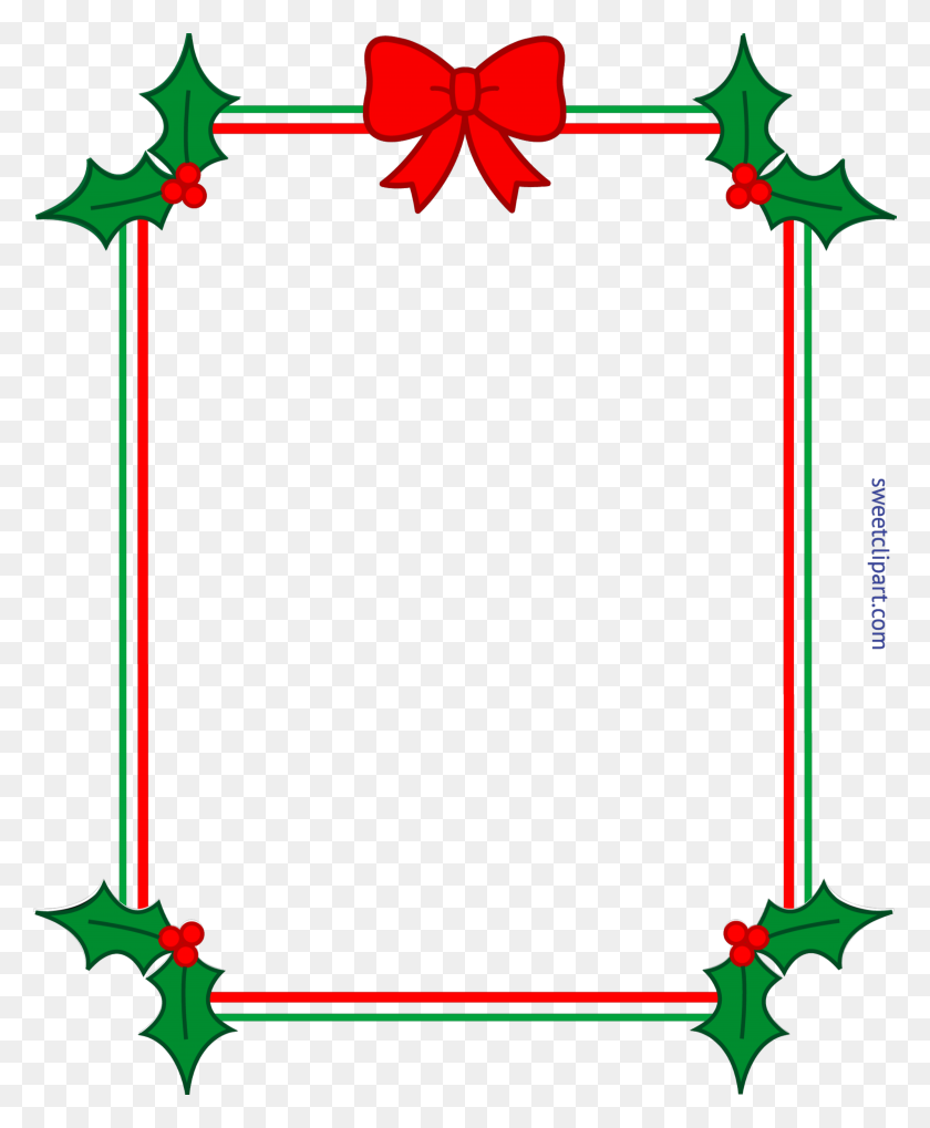 7018x8636 Christmas Border Frame Holly Ribbon Clip Art - Silver Frame Clipart
