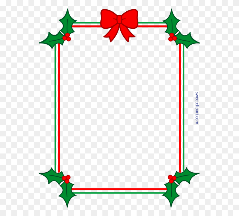 569x700 Christmas Border Frame Holly Ribbon Clip Art - Text Box Clipart