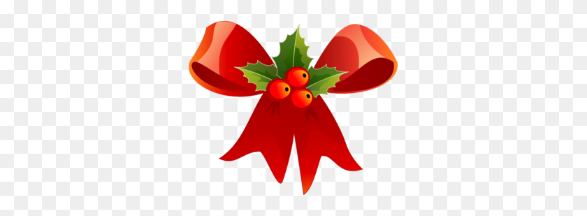 299x249 Christmas Bow With Holly Clip Art - Christmas Vector Clipart