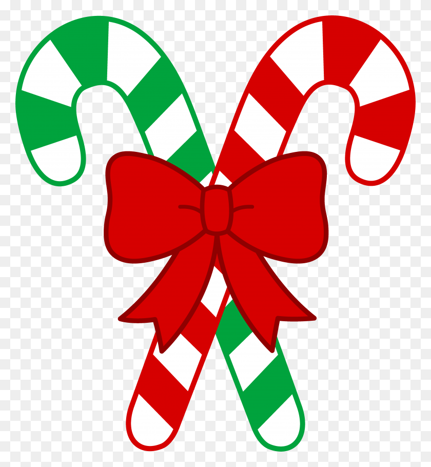4847x5284 Christmas Candy Canes With Bow - Red Bow Clipart