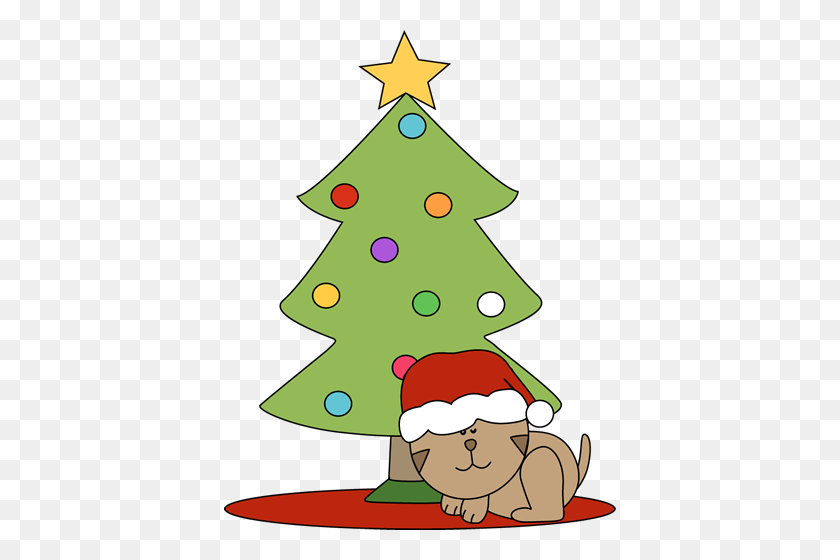 392x500 Christmas Cat Clipart Cat Sleeping Under A Christmas Tree Clip - Sleeping Cat Clipart