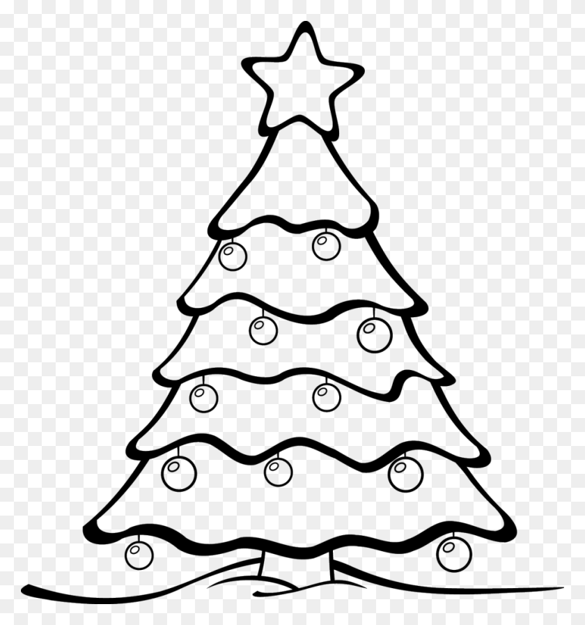 954x1024 Christmas Clipart Black And White Png - Angel Tree Clipart