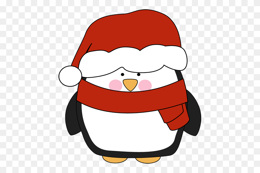 461x500 Рождественский Клипарт Милый Пингвин - Клипарт Санта-Шляпа