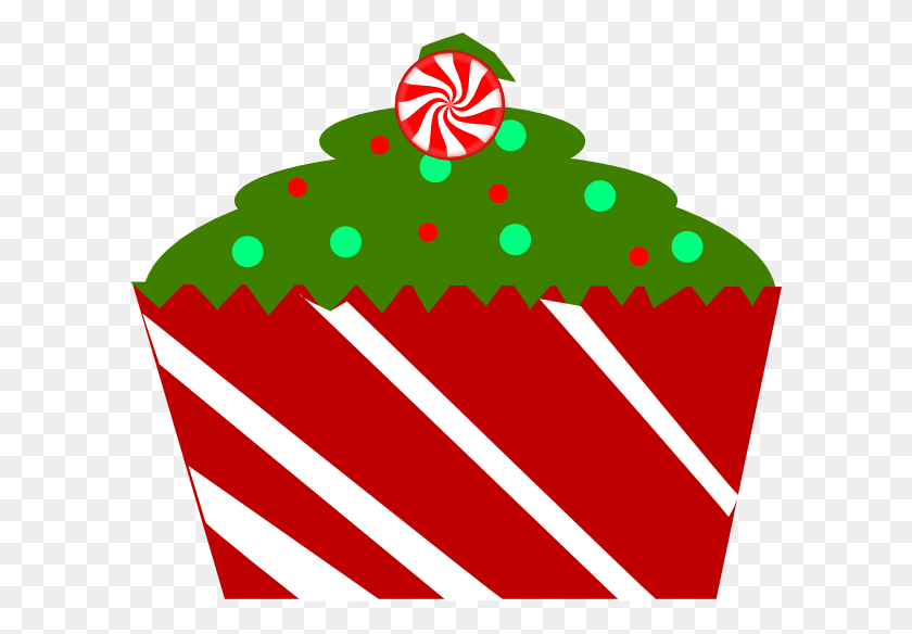 600x524 Christmas Cupcake With Striped Wrapper Clip Art - Christmas Food Clipart