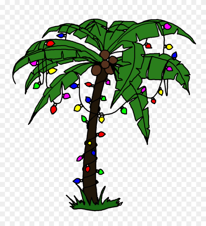 962x1060 Christmas Digital Download Creative Digital Art - Palm Tree With Christmas Lights Clipart