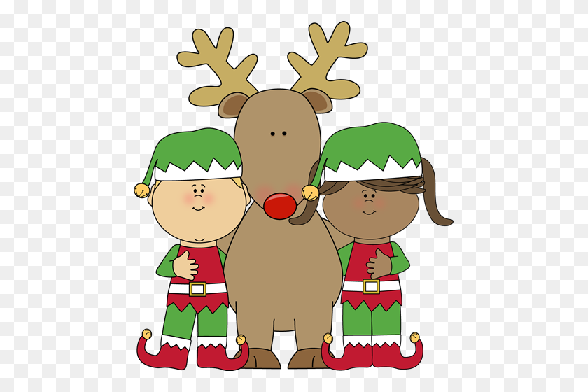 457x500 Christmas Elves With Reindeer Christmas Clip Art - Elf Legs Clipart