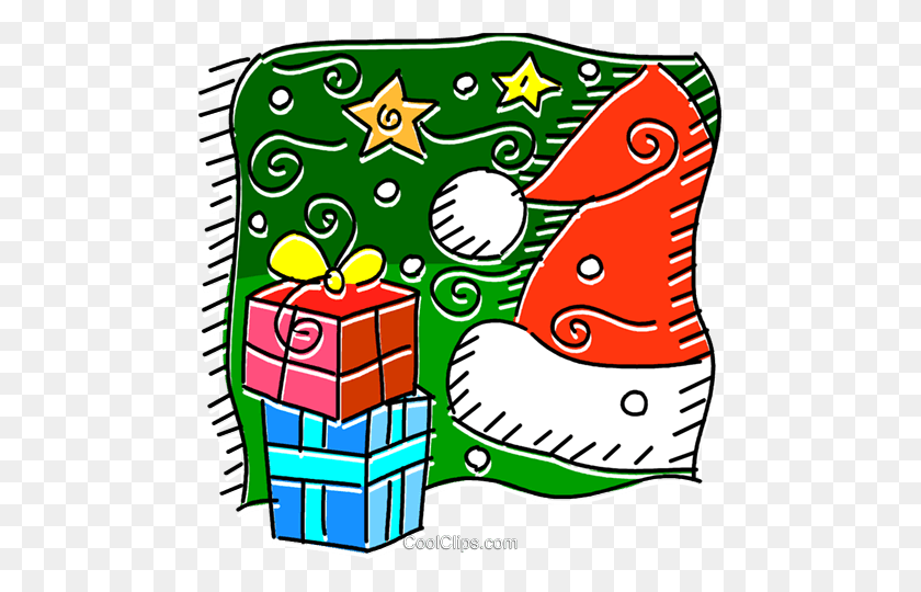 478x480 Christmas Gifts And Santa's Hat Royalty Free Vector Clip Art - Free Santa Hat Clipart