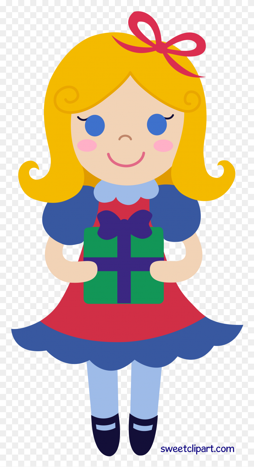 2612x4960 Christmas Girl With Gift Clipart - Clipart Tumblr