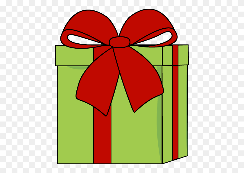 460x538 Рождественский Зеленый Подарок С Красным Бантом, Картинки Рождественские Digis - Двор Клипарт