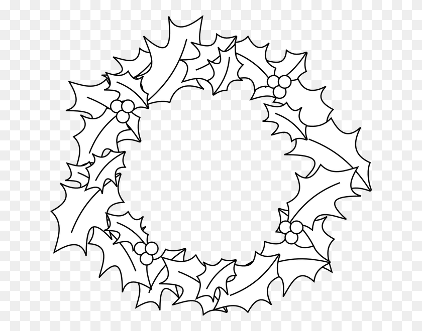 640x600 Christmas Lineart Wreath For Free Download - Christmas Holly PNG