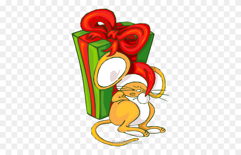 341x480 Christmas Mouse Asleep Royalty Free Vector Clip Art Illustration - Christmas Mouse Clipart