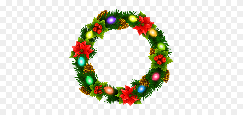 359x340 Christmas Pine Wreath Clipart - Poinsettia Clip Art Free