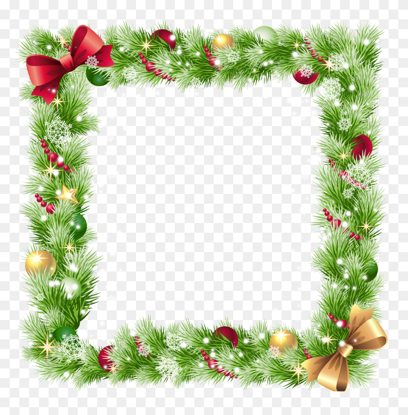 4027x4114 Christmas Png Frame With Ornaments And Gallery - Snowflake Background Clipart