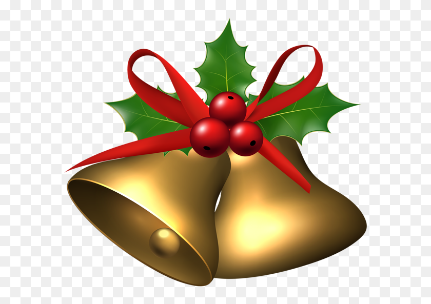 600x533 Christmas Red Bow And Bells Corner - Silver Bells Clipart