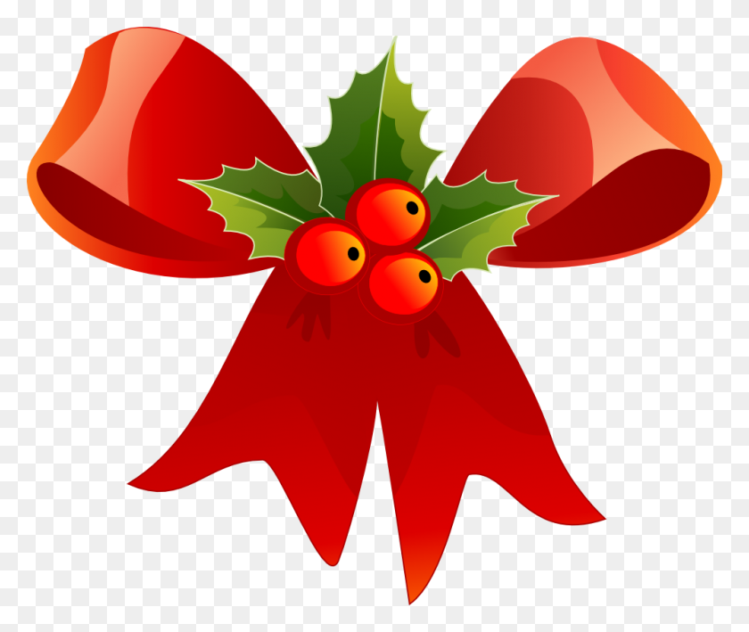 999x832 Christmas Red Bow And Holly Clip Art Clip Art - Retro Christmas Clipart