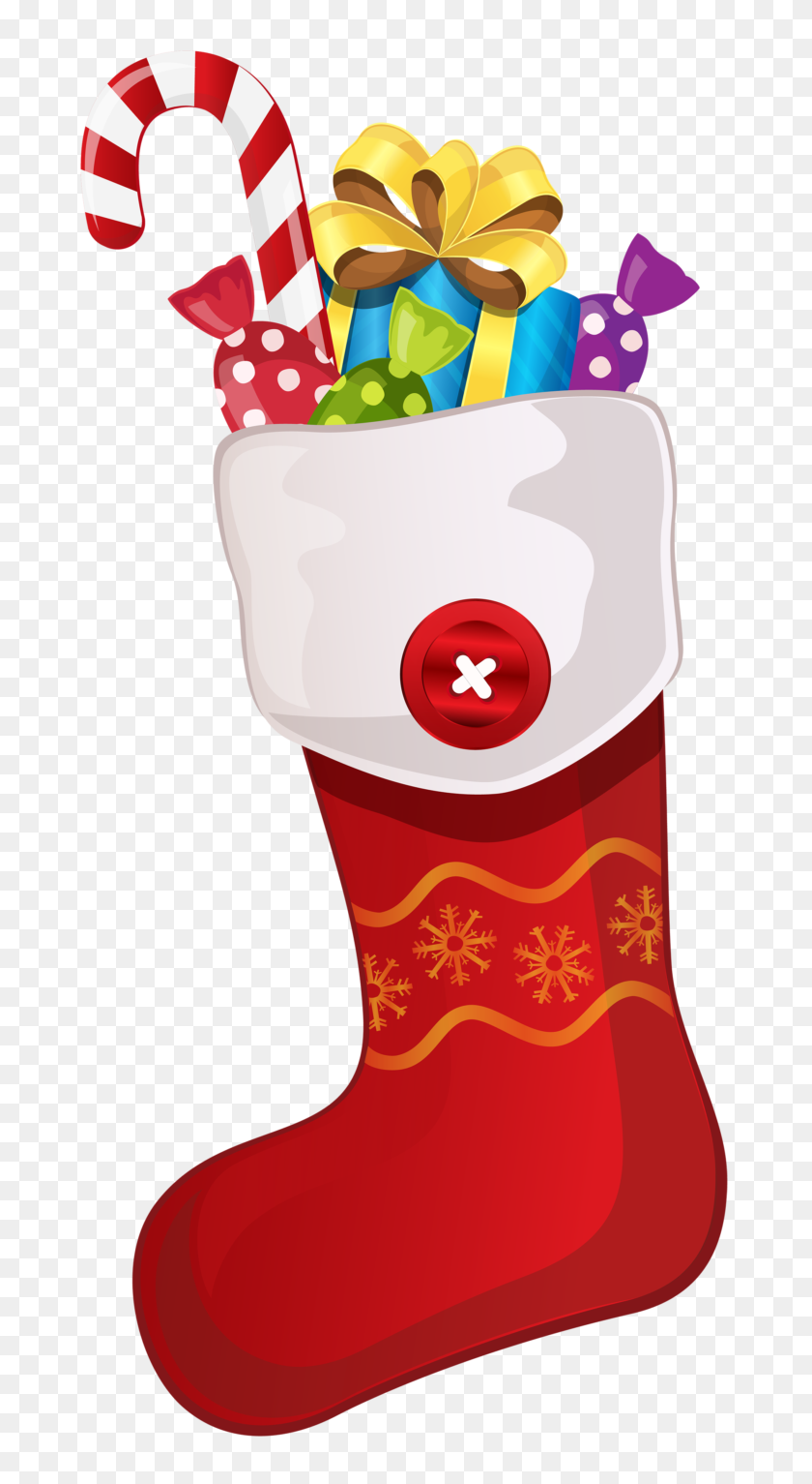 728x1473 Calcetín De Navidad Rojo Con Bastón De Caramelo Png Clipart - Candy Cane Clipart Blanco Y Negro