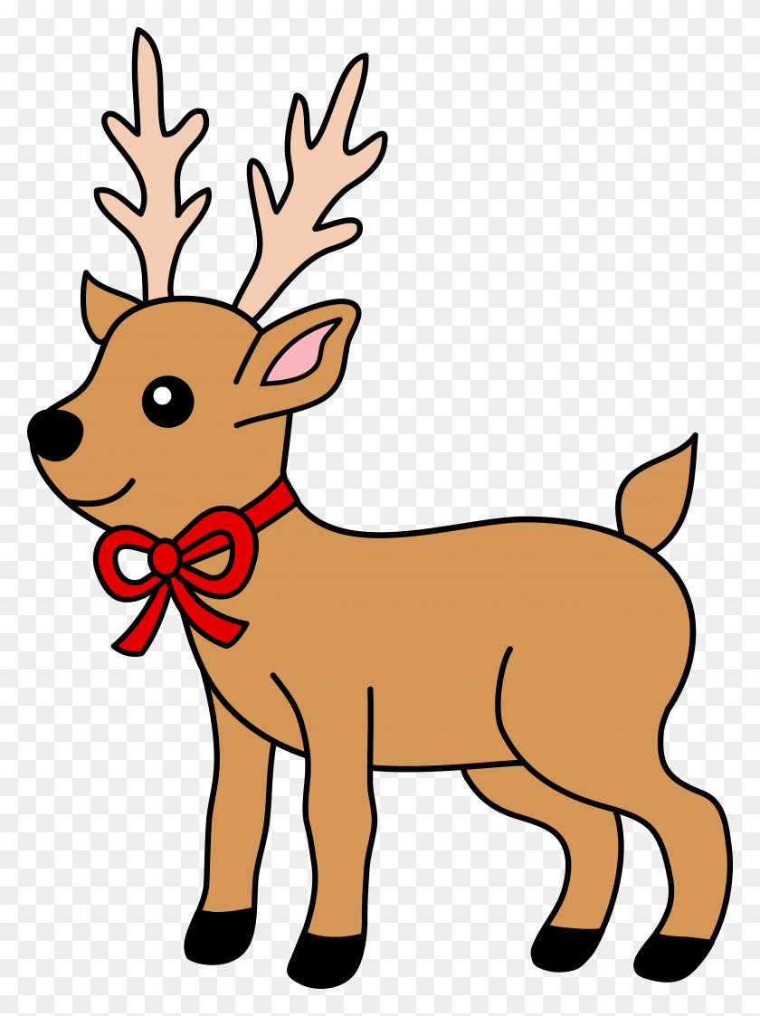 4945x6740 Christmas Reindeer With Red Ribbon - Cute Christmas Clipart