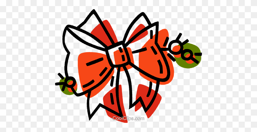 480x374 Cinta De Navidad Atada En Un Arco Royalty Free Vector Clipart - Clipart De Lazo De Navidad Rojo
