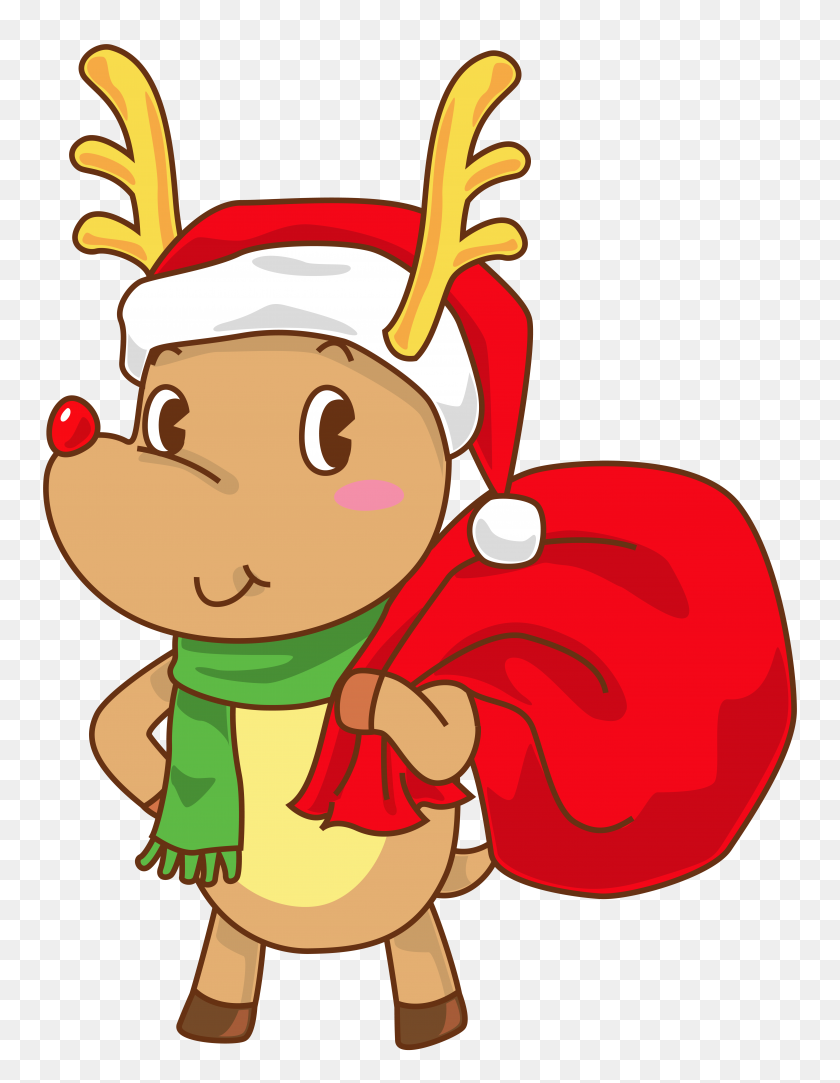 5474x7183 Christmas Rudolph With Santa Hat Transparent Png Clip Art Image - Santa Hat Clipart Transparent Background