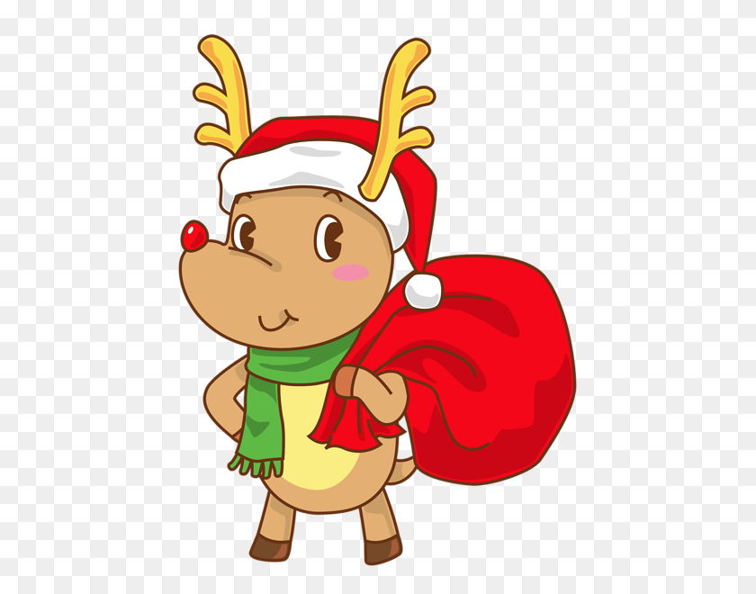 457x600 Christmas Rudolph With Santa Hat Transparent Png Clip Art Image - Carolers Clipart