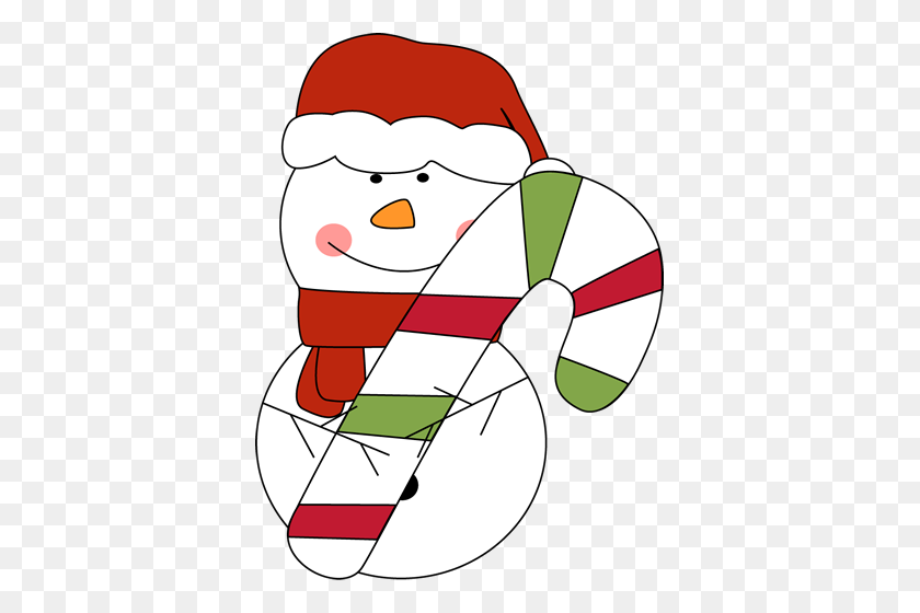 373x500 Christmas Snowman With Candy Cane Clip Art - Snowman Clipart
