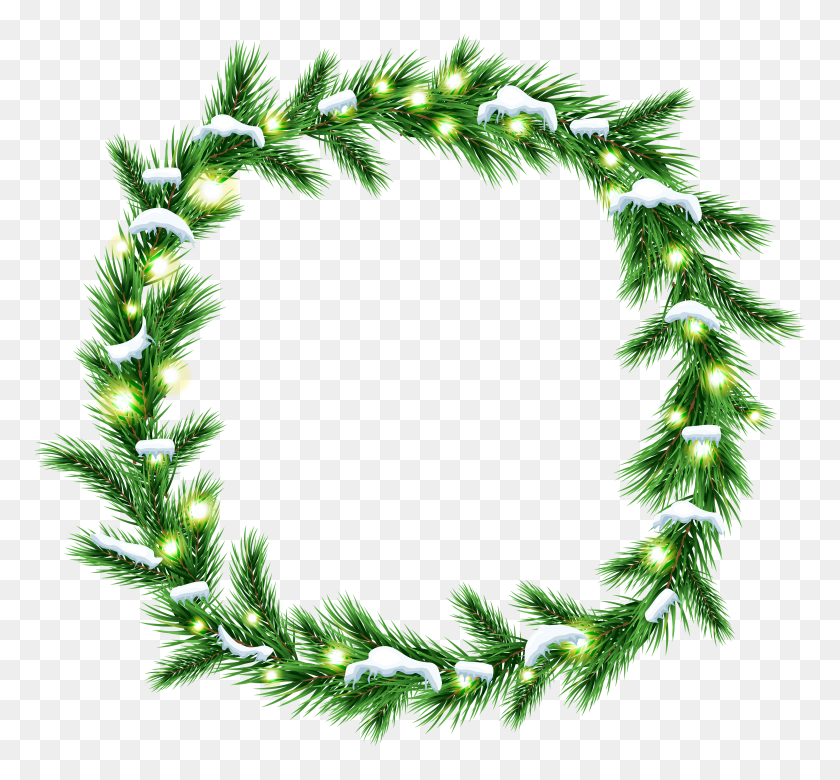 4000x3693 Christmas Snowy Wreath Png Clip - Pine Branch Clipart