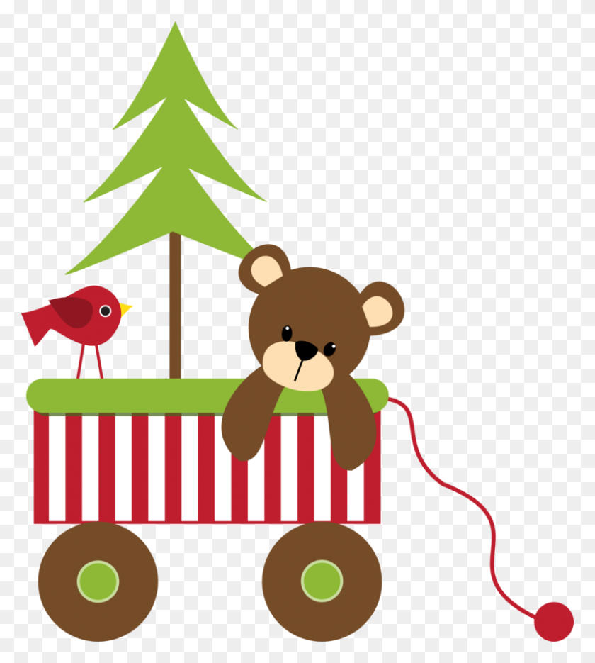 802x900 Christmas Teddy Bear And Wagon Clip Art Clip Art - Christmas Teddy Bear Clipart